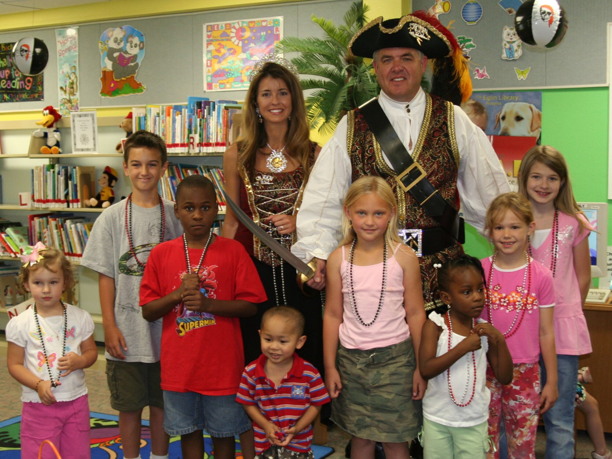 EGLIN AIR FORCE BASE, Fla.--  Billy Bowlegs King Michael Gates and his Queen Beverly Crews visit the library to kick off the summer reading program. (U.S. Air Force photo by Dorothee Bennett)
