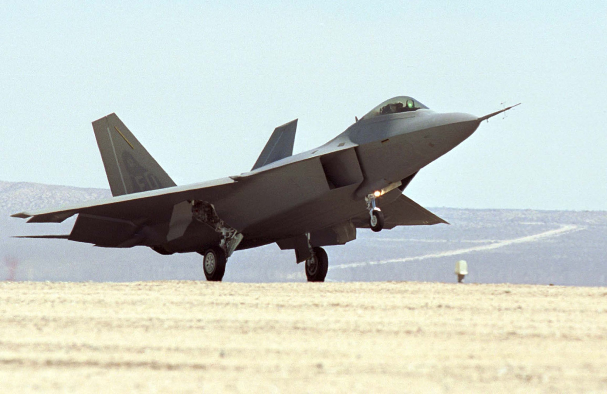 The F-22A being delivered to Edwards Air Force Base, Calif. This aircraft is now on display at the National Museum of the United States Air Force. (U.S. Air Force photo)