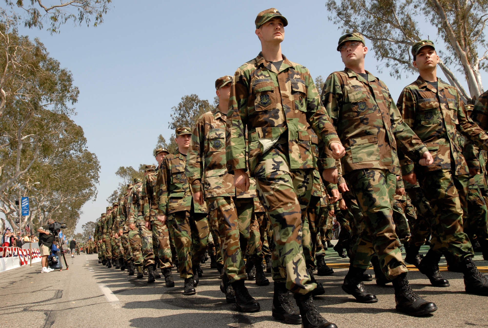 Personnel stationed at LAAFB march in the 2007 Torrance Armed Forces Day Parade, May 19. Gen. Kevin Chilton, Air Force Space Command commander, served as the Grand Marshal for the parade. A Los Angeles AFB honor guard led the way as Los Angeles, Edwards, and Vandenberg Air Force Bases and March Air Reserve Base marched passed the crowds with a total of more than 300 airmen proudly participating. 
