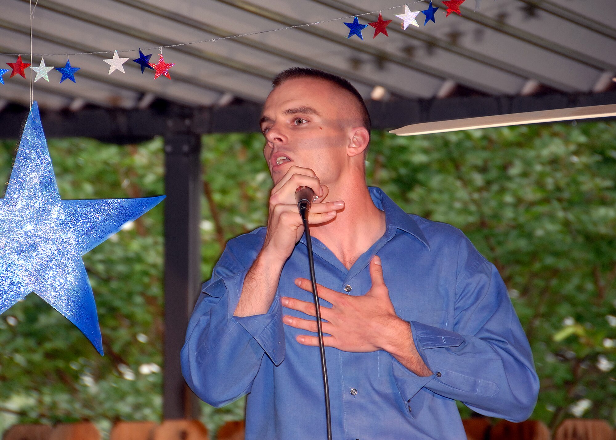 Staff Sgt. Patrick Martin of the 882nd Training Support Squadron performs as one of the five finalists in the Sheppard Idol competition at the Sheppard Club May 18. (U.S. Air Force photo/Mike Litteken)