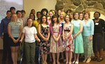 The Randolph Officers Wives Club presented college scholarships to 25 Greater San Antonio area high school seniors May 22 at a reception honoring the recipients and their parents at the Randolph Officers' Club. First row from left to right: Kathryn Keskel, Mariah Kilbourne, Jessica Garcia, Christina Gove, Kelsey Yoder, Meredith Wilson, Amber Heckmann. Second row: Thomas D'Ortona, Matthew Sherrier, Leanna Matthews, Paige Carpenter, Audrey Corte, Jessica Giattino, Erica Vandenberg, Chelsea Hoffman, and Chiffon Bremby. Third row: Chad Thomas, Josh Jackson, Mychal Gradford, Chad Zamzow, Sonja Blumentritt, Adrianna DiStaolo, Daniel Steck and Hilary Showers. Not pictured: Indarani Phillip (U.S. Air Force photo by Airman 1st Class Katie Hickerson)
                               