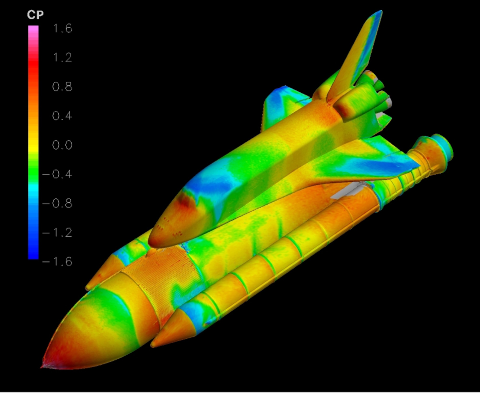 Pressure sensitive paint flow visualization data from a three-percent model of the space shuttle tested at the Air Force’s Arnold Engineering Development Center’s long transonic wind tunnel was used to validate computational fluid dynamics data generated by NASA.