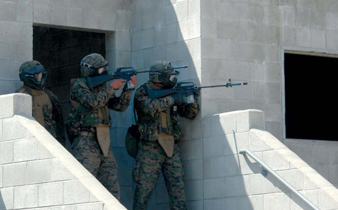 Marines and soldiers practiced counter-insurgency tactics, techniques and procedures in a Military Operations in Urban Terrain facility here. Marines taught the U.S. and Indian soldiers how to clear rooms and buildings and conduct urban patrolling.