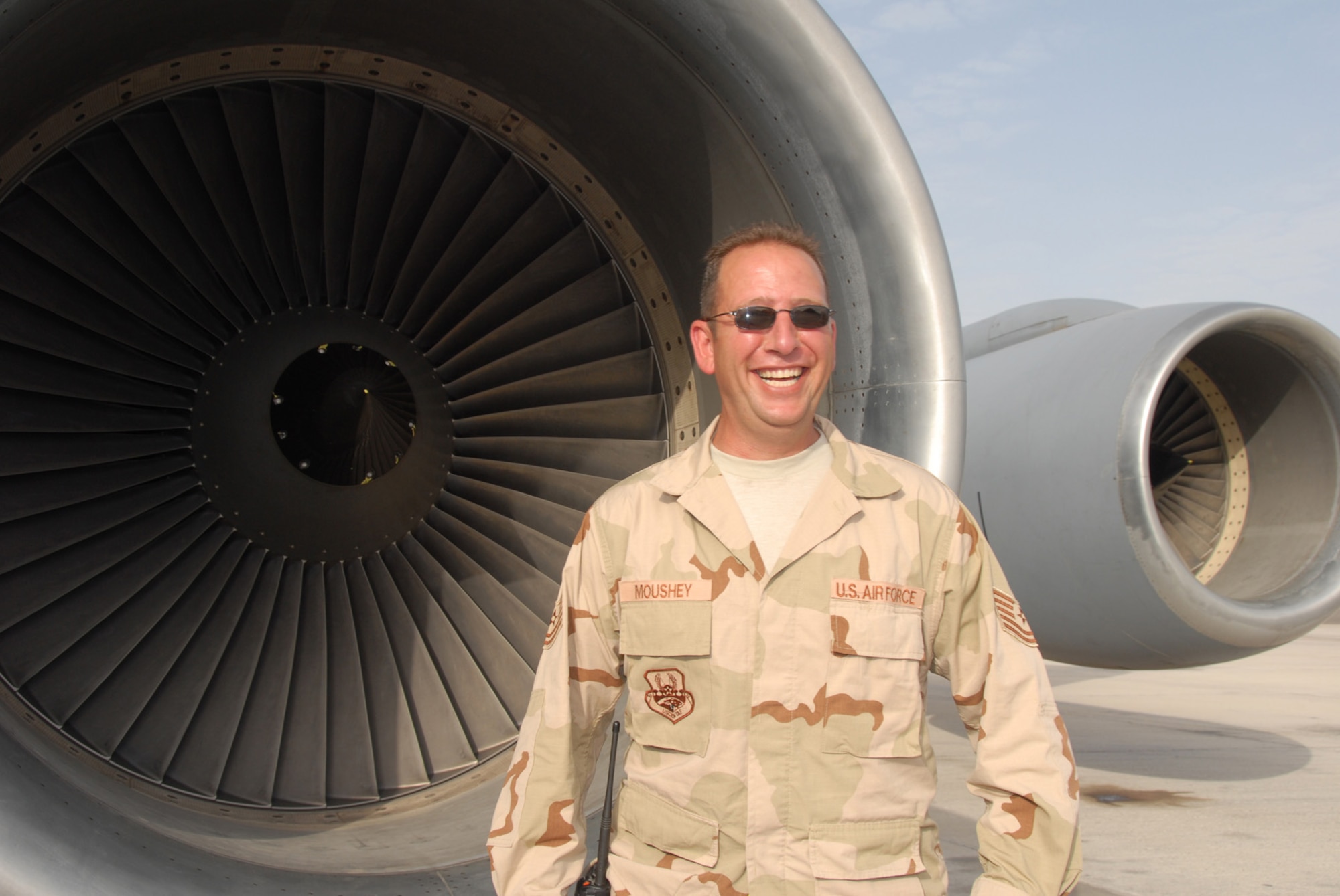 "Susan, Kallyn and Collen, I love you guys and miss you terribly. I can't wait to get home!" -- Tech. Sgt. Patrick Moushey, 22nd Aircraft Maintenance Squadron. (Photo by Master Sgt. Bobby Burgess)
