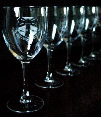 Air Force Reservists, spouses and guests from the 920th Rescue Wing at Patrick Air Force Base, Fla. are gearing up for a special rescue wing toast at this year's military ball scheduled June 2.  They will be celebrating the rich heritage of the wing as the dine and dance the night away.  The 920th RQW traces its lineage to the 301st Rescue Squadron - the Air Force Reserve Command's first search and rescue unit which was activated in 1956.  As a keepsake each guest will receive one of these speciallty wine glasses with the engraved rescue wing logo.  (U.S. Air Force photo/Staff Sgt. Paul Flipse)