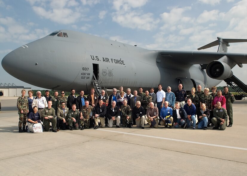 DOVER AIR FORCE BASE, Del. -- Honorary commanders from the 436th and 512th Airlift Wings, and their military counterparts, gathered May 17 for a C-5 orientation flight. The four-hour flight joined forces with KC-10 Extenders from the 305th and 514th Air Mobility Wings, McGuire AFB, N.J., for a dual air-refueling mission. The Dover AFB Honorary Commanders Program has educated more than 500 community leaders since its inception in 1992. (U.S. Air Force photo/Jason Minto)