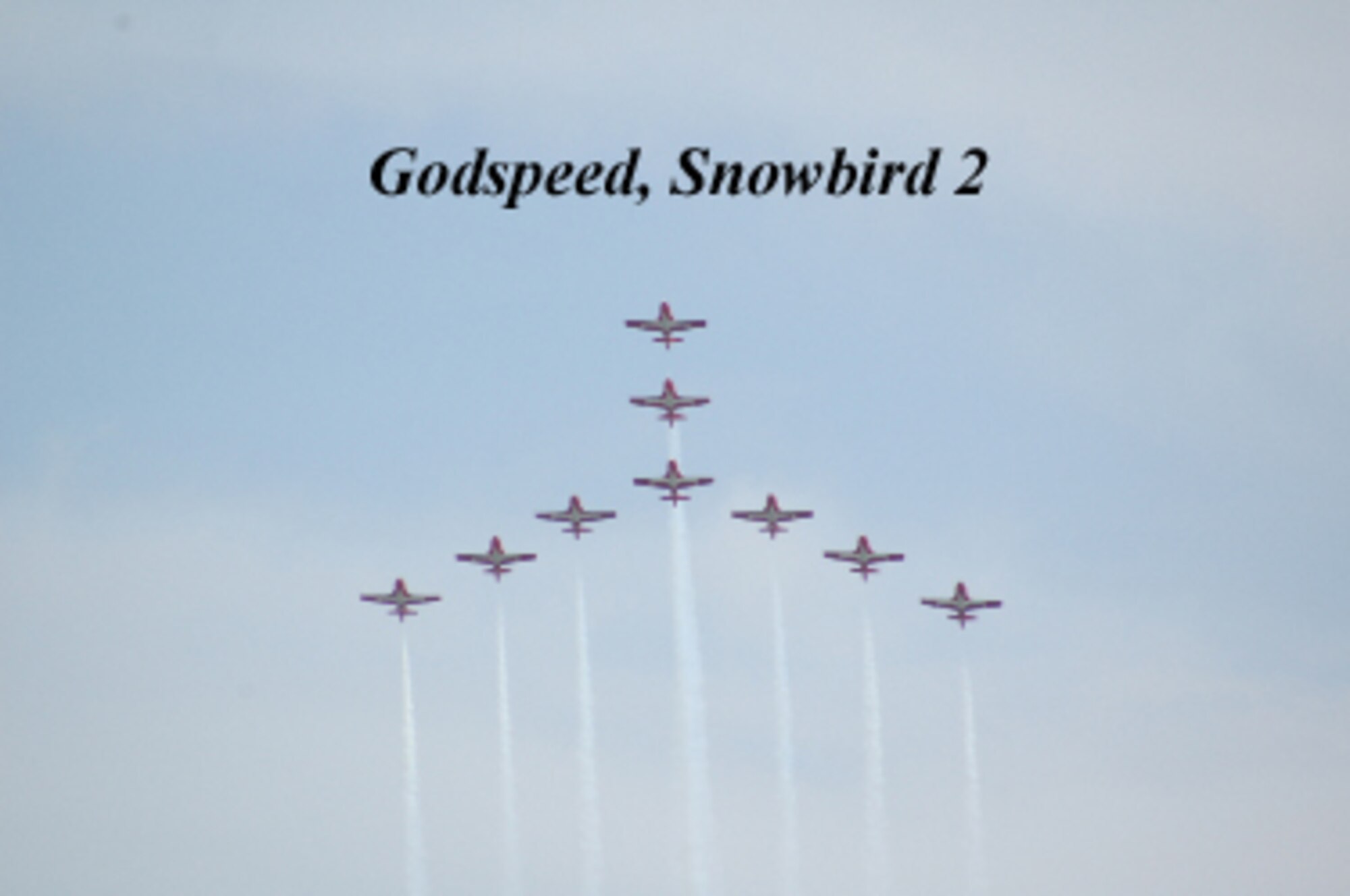 The Canadian Snowbirds Aerial Demonstration Team perform their signature Canada Goose formation during practice over Malmstrom Air Force Base May 19. (U.S. Air Force photo by Airman 1st Class Emerald Ralston)