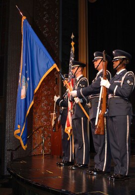 SUMTER, S.C. -- Members of the 20th Fighter Wing Honor Guard post the colors during a memorial service held at the Sumter Opera House May 23. The memorial service, which served as a kick off to the upcoming Memorial Day weekend, was hosted by Shaw Air Force Base, S.C. and the Sumter community. (U.S. Air Force photo by Tech. Sgt. Keri Whitehead)