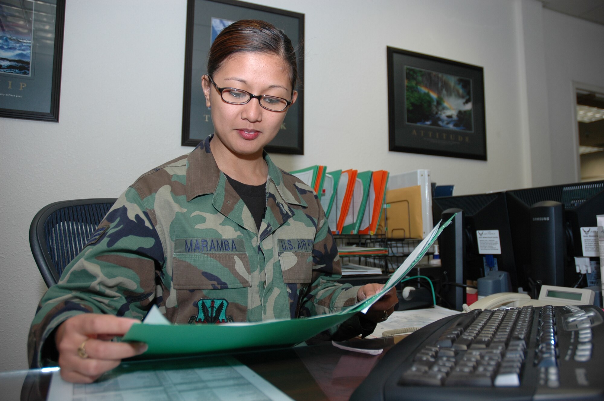 MOUNTAIN HOME AIR FORCE BASE, Idaho -- Senior Airman Maria Skanska R. Maramba serves as 366th Mission Support Group's information manager here. (U.S. Air Force photo/Airman Samantha S. DeVries)
