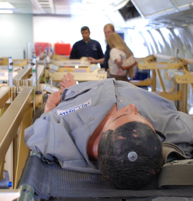 The 381st Training Squadron's Medical Readiness Flight has two new trainers to better prepare medics getting set to deploy in support of the global war on terror. The flight received mock ups of a Boeing 767 and a UH-60 Blackhawk that will give medical personnel to have hands-on experience with the medical evacuation aircraft before they deploy. (U.S. Air Force photo/John Ingle)