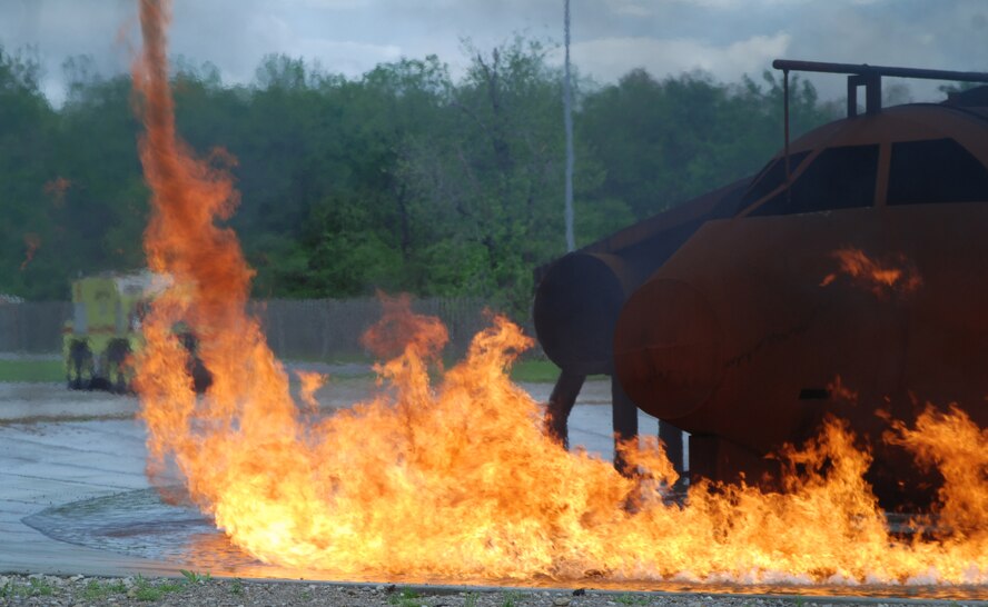 932nd Airlift Wing firefighting was at its best in Illinois as this fire tornado twisted toward the sky.  932nd Airlift Wing firefighting Reservists showed their commander how to put out fires Illinois!  Photo/Capt. Stan Paregien