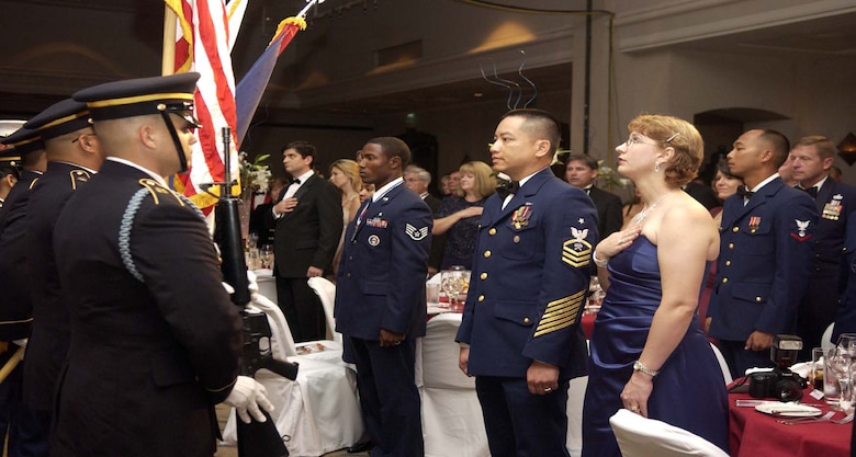 Staff Sgt. Derrick Uzzle, from the 36th Medical Support Squadron, was the U.S. Air Force USO Servicemember of the Year. Sergeant Uzzle was recognized for his efforts at the USO Gala Saturday at the Hyatt. (Photo by Senior Airman Miranda Moorer/36th Communications Squadron)