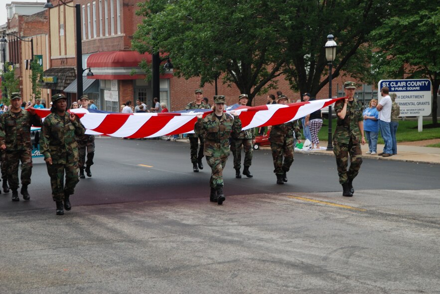 Members of the 932nd Airlift Wing march in the 2007 Belleville Memorial Day parade.