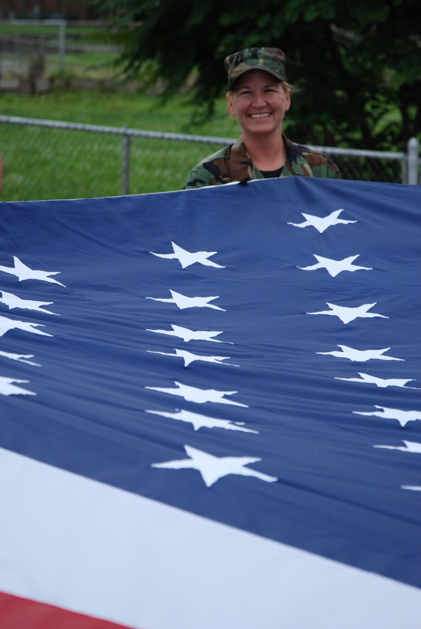 Master Sgt. Angela Graffen of the 932nd Airlift Wing, prepares to march in the 2007 Belleville Memorial Day parade.