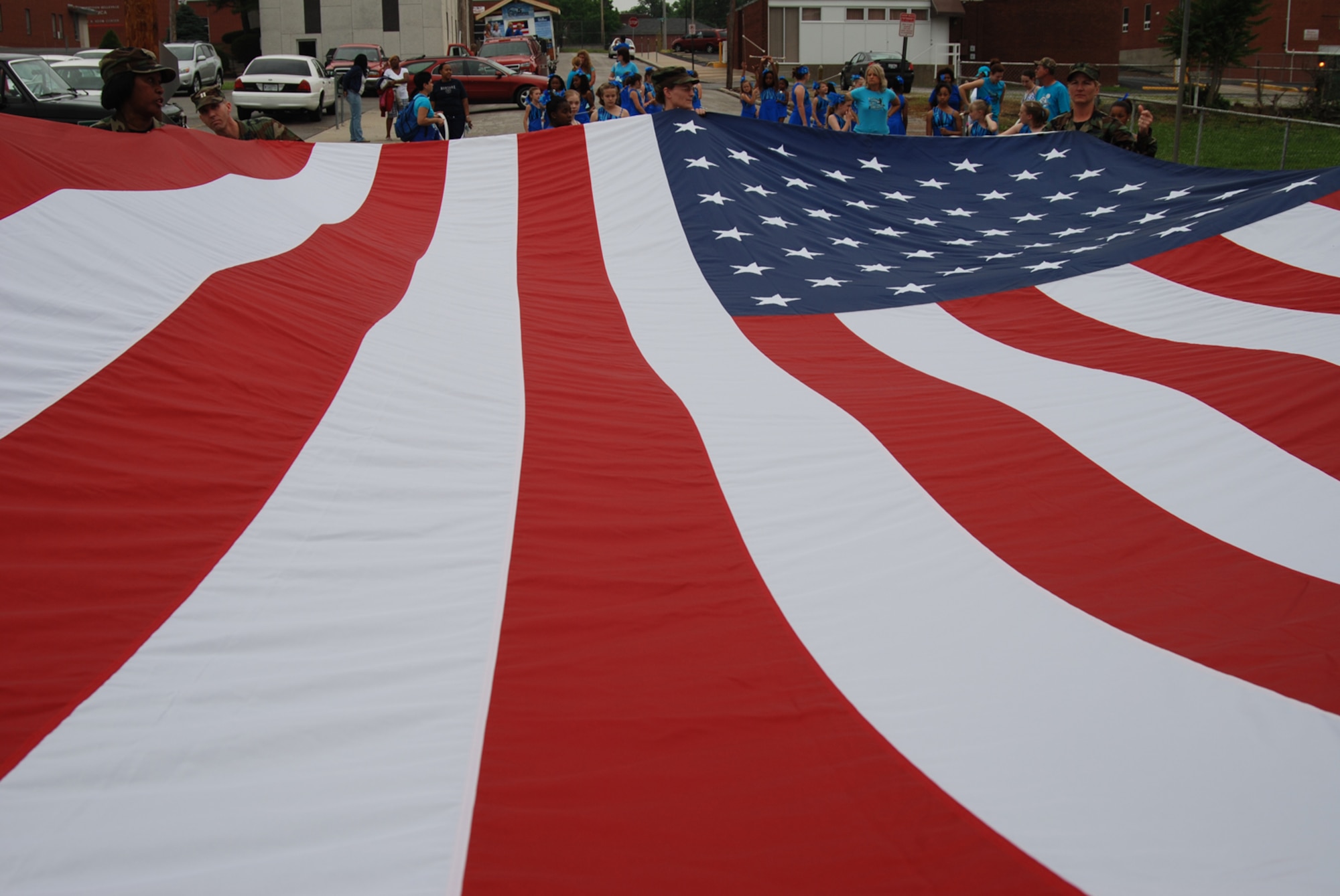 Members of the 932nd Airlift Wing prepare to march in the 2007 Belleville Memorial Day parade.