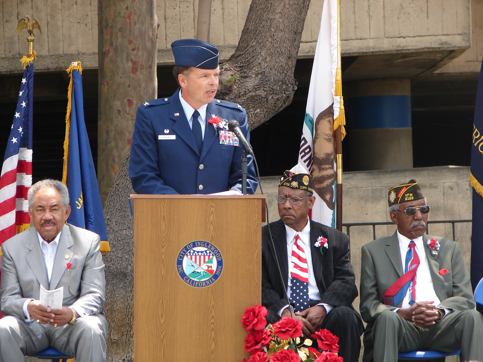 Col. Douglas Kendall, Spacelift Range Group Commander was the keynote speaker at the 59th Annual Inglewood Memorial Day Service, May 28. The service honored fallen heroes from the city and was attended by veterans who served from World War II to Operation Iraqi Freedom.