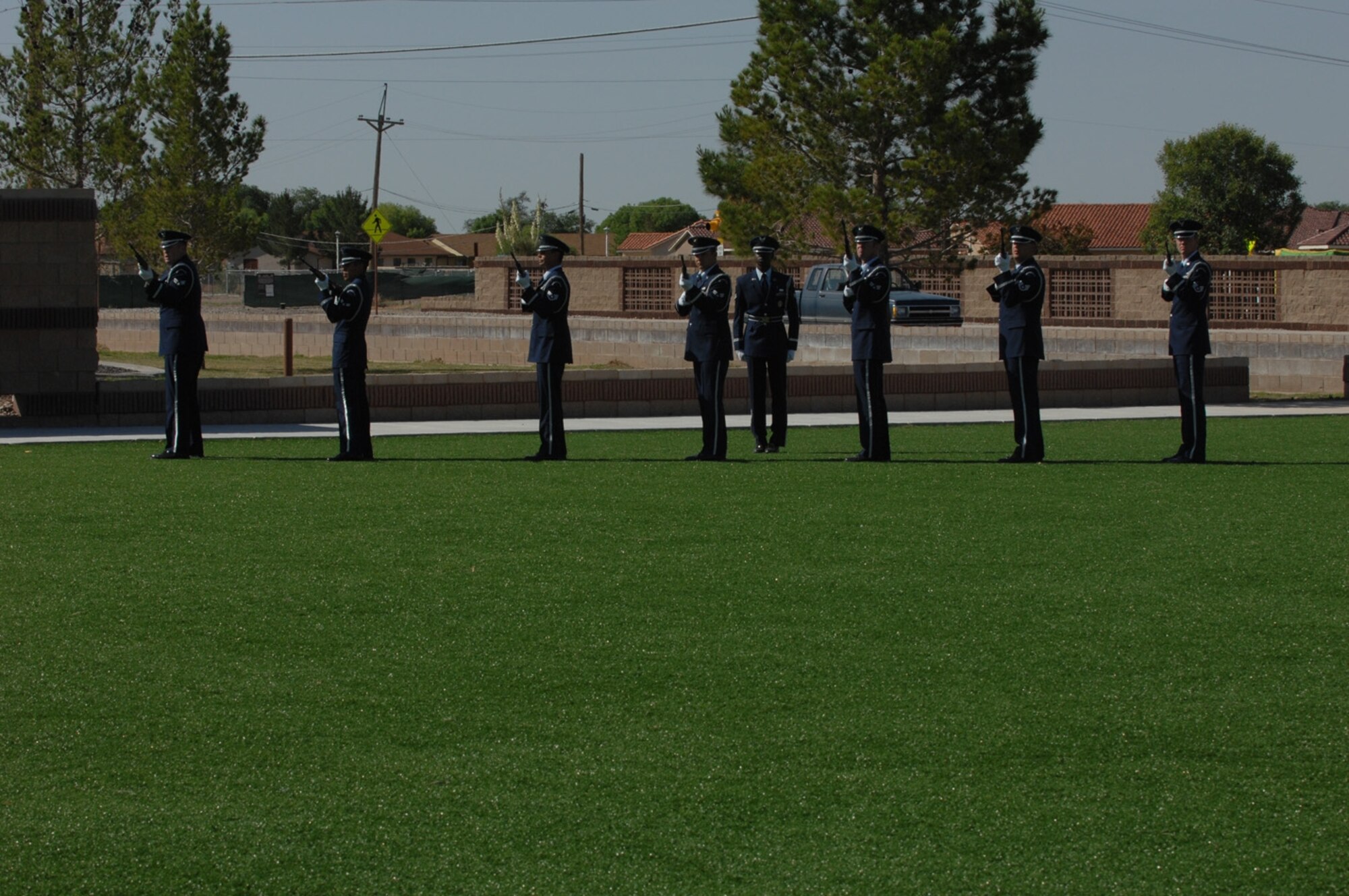 Members of the Steel Talons Honor Guard Team do a 21 gun salute in honor of  those who made the ultimate sacrifice for their nation. (U.S. Air Force photo by Senior Airman Anthony Nelson)