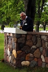 MINOT AIR FORCE BASE, N.D. – Jim Clifford, senior vice commander of the William G. Carroll American Legion Post No. 26, delivers remarks during a Memorial Day ceremony in Rosehill Cemetery in Minot May 28. The ceremony was held in conjunction with veterans organizations and auxiliaries, Rosehill Memorial Park and Minot Air Force Base. (U.S. Air Force photo by Senior Airman Stacy Moless)