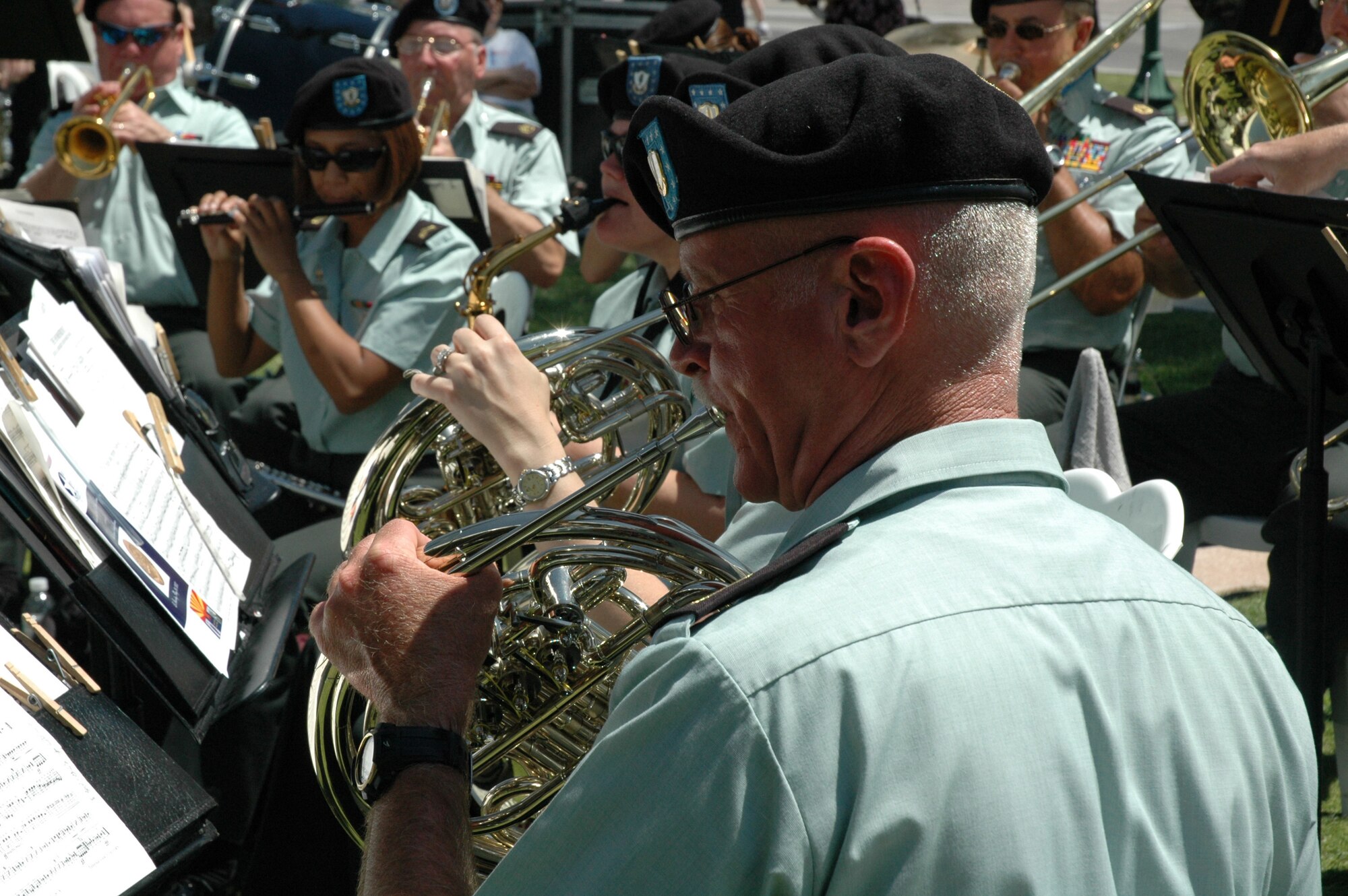 The 108th Army Band with the Arizona National Guard performs at the Congressional Gold Medal Award Ceremony May 24, 2007, in honor of Arizona Tuskegee Airmen. In addition the National Guard, active duty and reserve Airmen from Luke Air Force Base, Ariz., participated in the historic event at the state capitol. (U.S. Air Force photo/Tech. Sgt. Susan Stout)