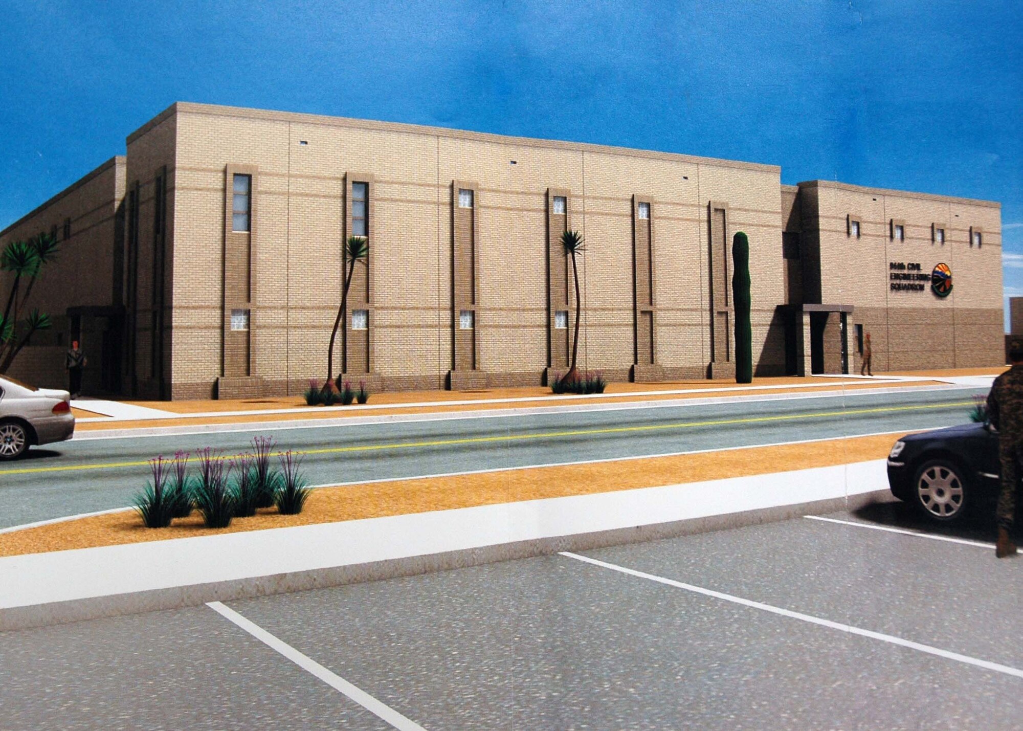 A virtual reality drawing of the new 944th Civil Engineer Squadron building. Ground was broken for the 20,188 square foot facility May 30 during ceremony with Congressman Trent Franks, 2nd District, Arizona, who was instrumental in getting a congressional insert for the $6 million project. (Courtesy photo)