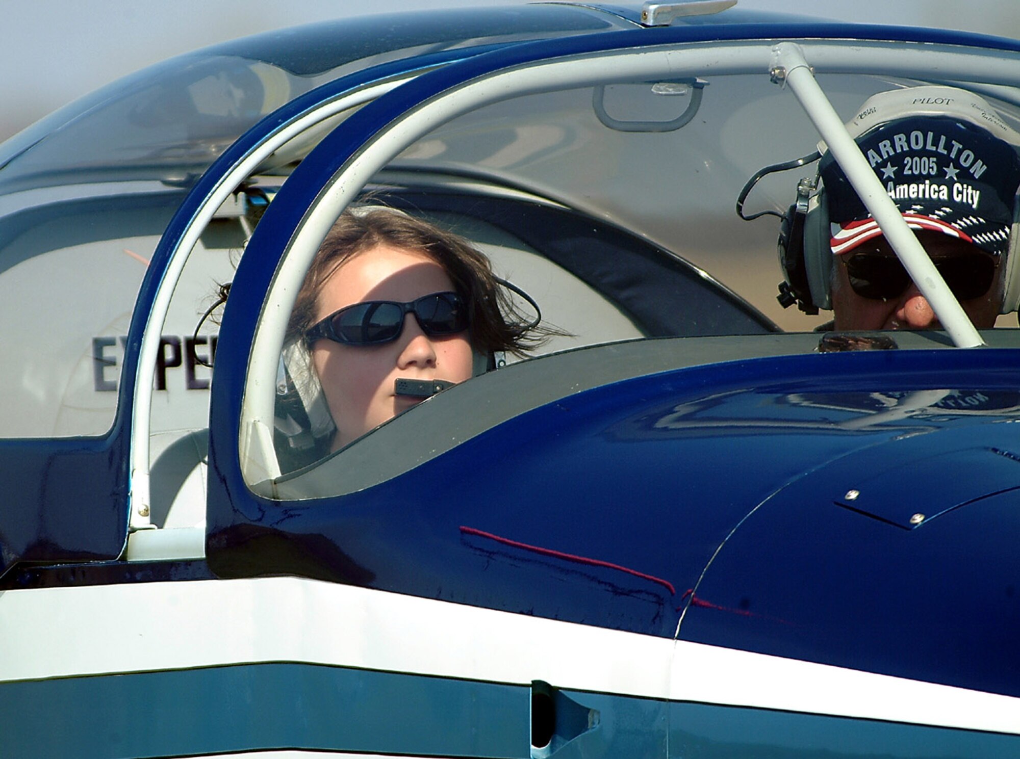 As a reward for successful completion of the 442nd Fighter Wing-sponsored Wright Flight mentoring program, some students took to the sky for a free flight over central Missouri in aircraft provided by area private pilots who converged on the Carrollton, Mo., airport for the Wright Flight fly day April 21. The 442nd FW is an Air Force Reserve Command A-10 Thunderbolt II fighter unit based at Whiteman Air Force Base, Mo. (U.S. Air Force photo/Master Sgt. Bill Huntington) 
