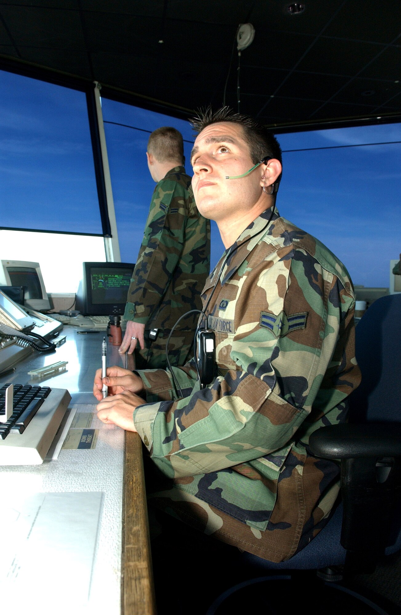 Airman 1st Class Brian Stocks checks the flight radar May 23 at Eielson Air Force Base, Alaska. Airman Stocks is an air traffic controller with the 354th Operations Support Squadron. (U.S. Air Force photo/Airman 1st Class Christopher Griffin)
