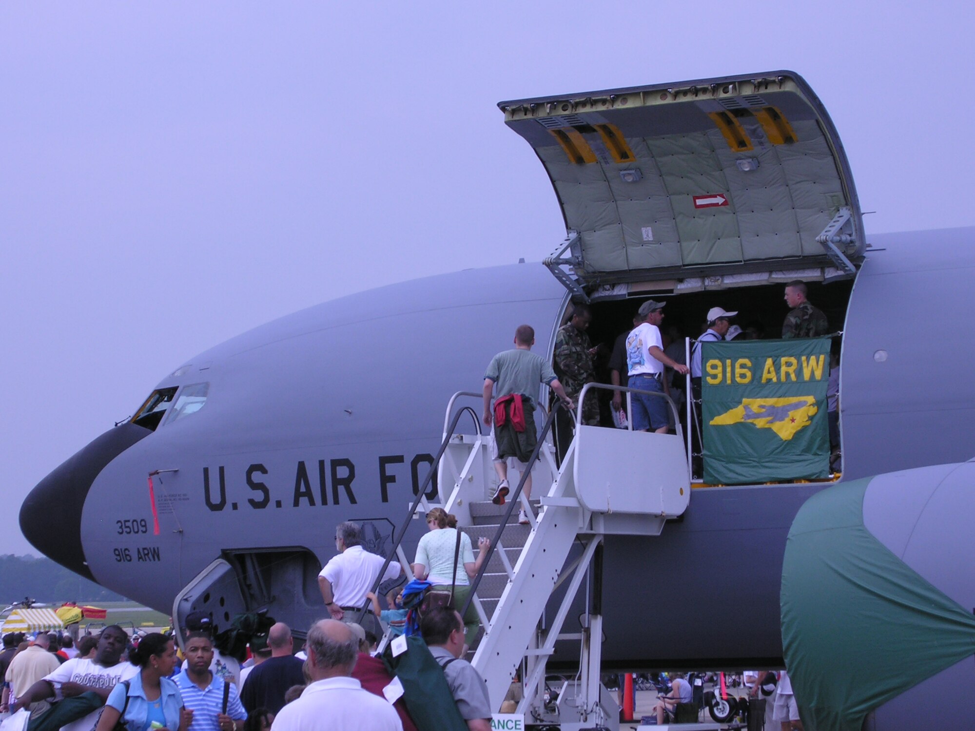 During the annual Wings Over Wayne air show in mid-May, crowds flocked to the KC-135R Stratotanker on display. The aircraft, which if flown by the 916th Air Refueling Wing, Air Force Reserve at Seymour Johnson Air Force Base, N.C. has a 50-year history as part of the Air Force's arsenal. The plane is used for in-flight refueling, transportation and cargo and aero-medical evacuation. More than 100,000 people attended this year's air show. (U.S. Air Force Photo/Senior Airman Randy LeMay)
