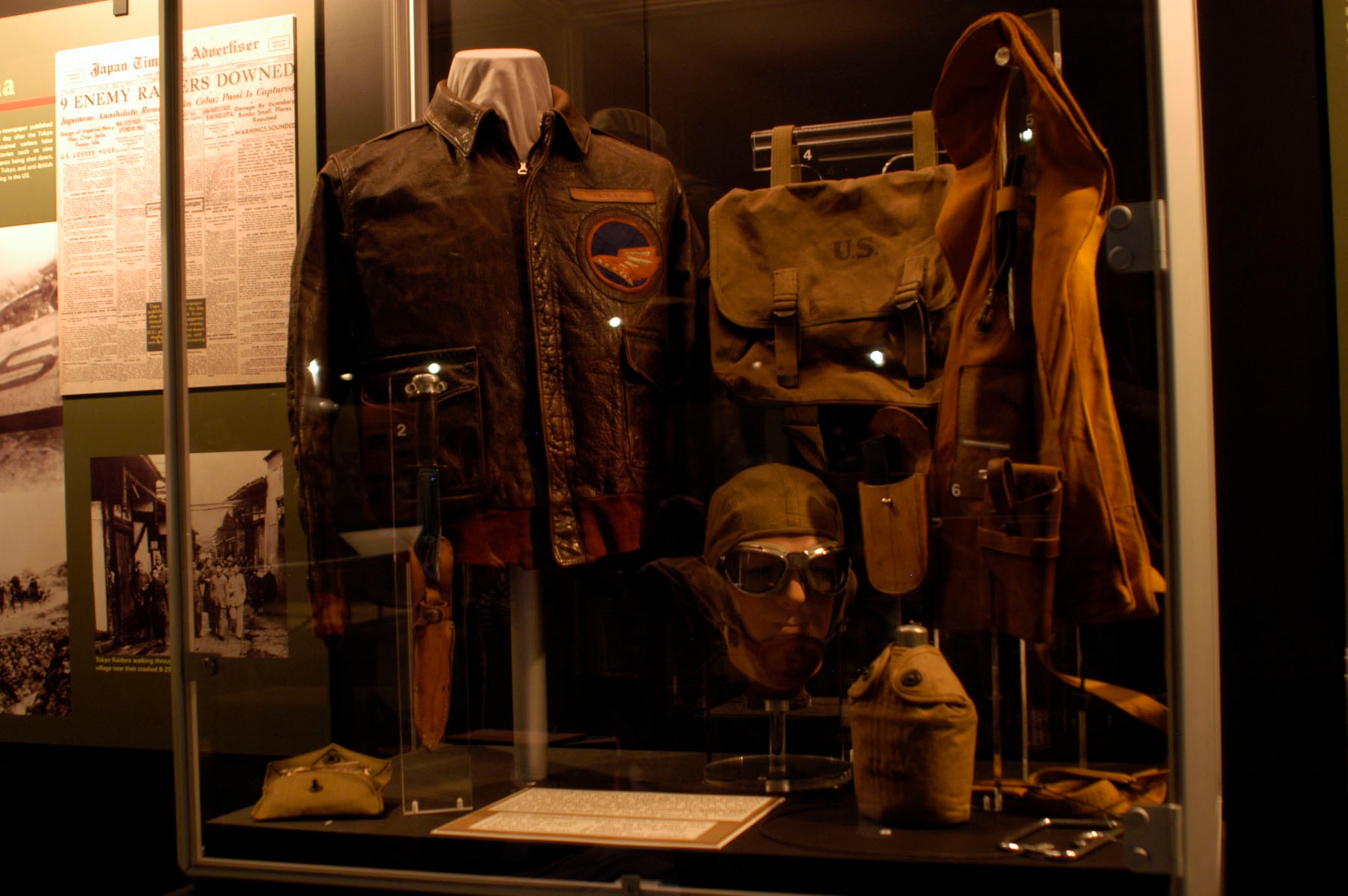 DAYTON, Ohio - Items worn or carried by Lt. Jack A. Sims during the Doolittle Tokyo Raid. These items are on display in the World War II Gallery at the National Museum of the U.S. Air Force. (U.S. Air Force photo)