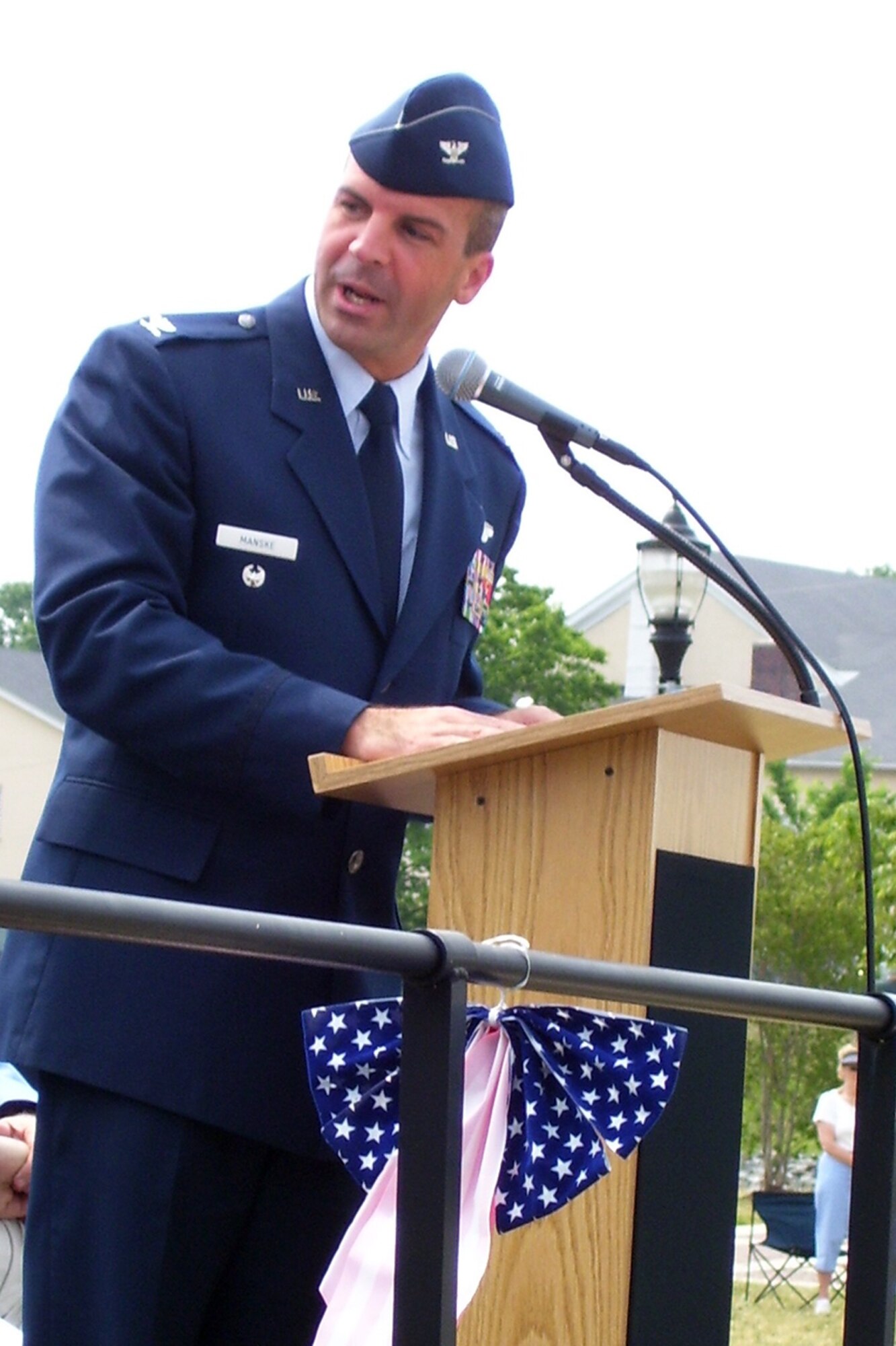 Col. Chad Manske, 436th Airlift Wing vice commander, represented Dover Air Force Base during a Memorial Day Ceremony and Iraqi / Afghanistan War Memorial Dedication in Milford, Del. May 28. (U.S. Air Force photo/Tech. Sgt. Kevin Wallace)