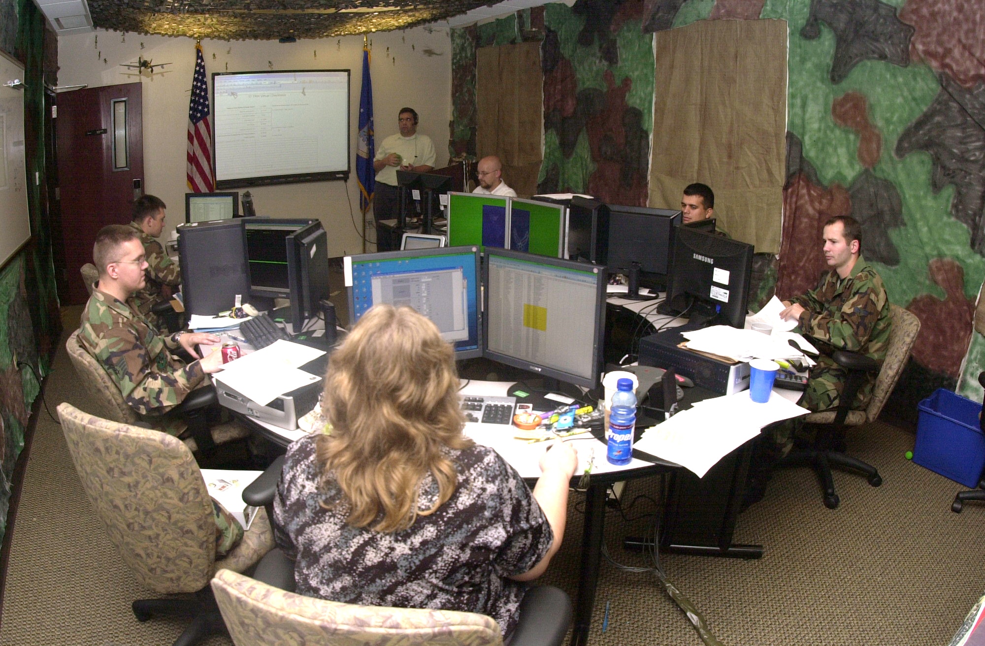 Members of the 17th Comptroller Squadron work in the War Room Sept. 28. (U.S. Air Force photo by Airman 1st Class Luis Loza Gutierrez)