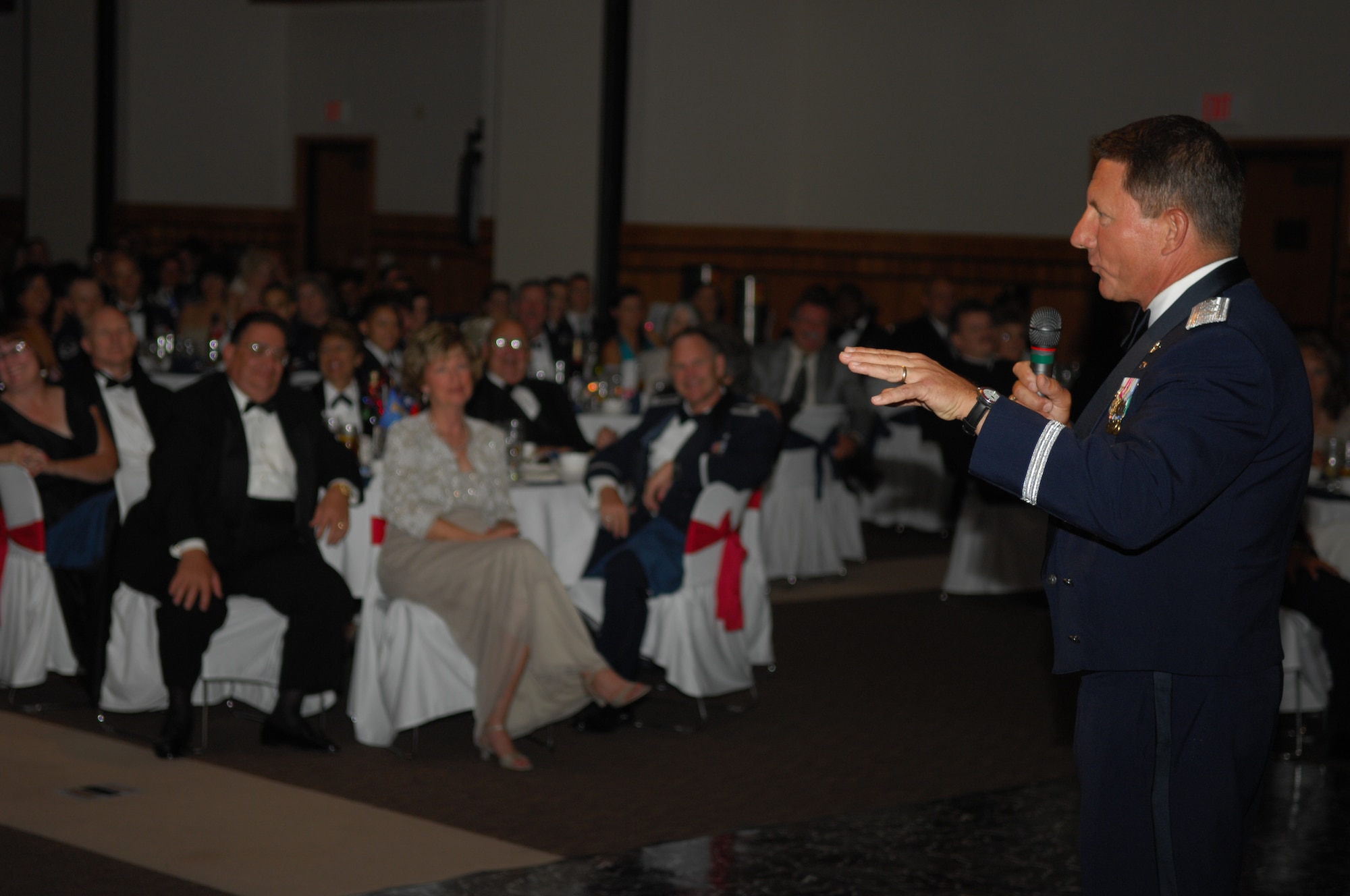 Maj. Gen. Michael Gould, 2nd Air Force commander, addresses guests attending the 2007 Goodfellow Air Force Ball Sept. 29 at the C.J. Davidson Conference Center at Angelo State University. General Gould was the ball’s special guest speaker. The ball commemorated the U.S. Air Force’s 60th birthday. (U.S. Air Force photo by Staff Sgt. John Barton)
