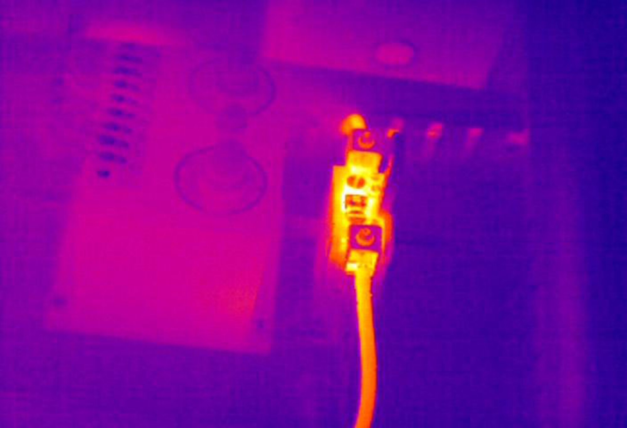 Infrared image of an electrical connection through an infrared window. (Photo courtesy)