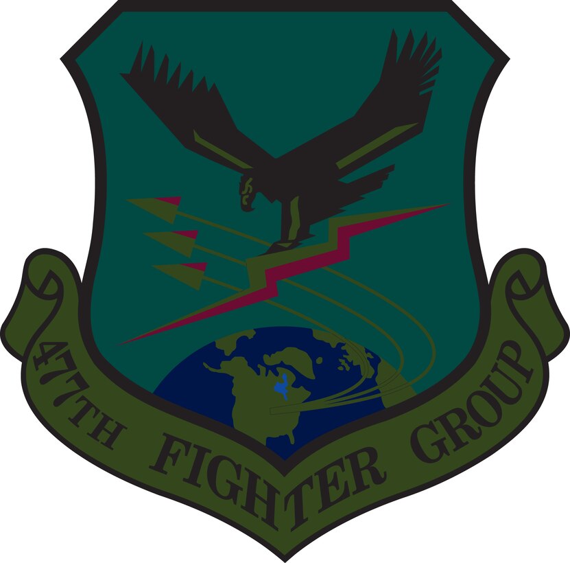 477th Fighter Group Shield (Camouflage). Image is 7x7 inches @ 300ppi. Image provided by the Air Force Historical Research Agency. Department of Defense and Military Seals are protected by law from unauthorized use. These seals may NOT be used for non-official purposes. For additional information contact the appropriate proponent