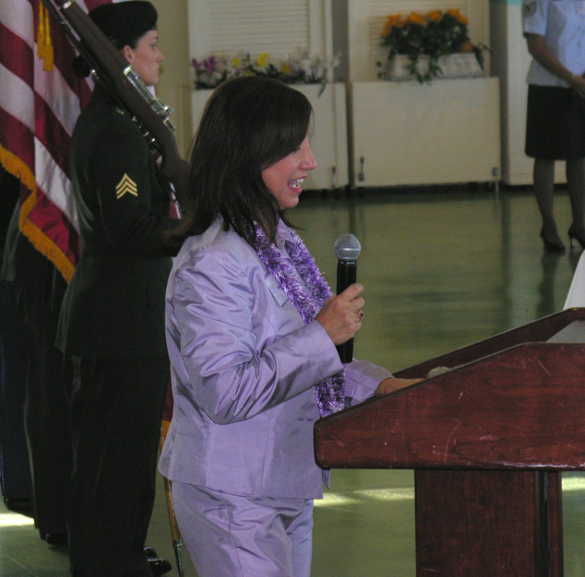 2007 Joint Spouse Conference Director, Irene Torres, speaks to attendees.  (photo by Kukini editor, Jeff Nicolay)