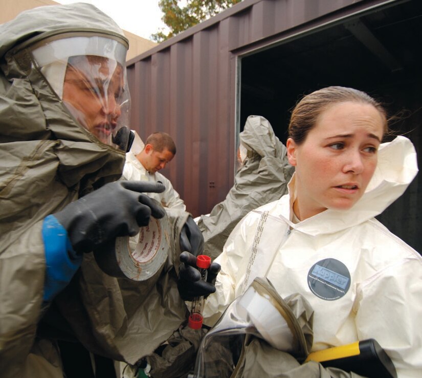Capt. Tanya Peck gives direction to Staff Sgt. Sonja Parks, while participating in exercise CAPITAL SHIELD 2007 on Oct. 23. Both are assigned to the 79th Medical Group.  (US Air Force/SSgt Suzanne Day)