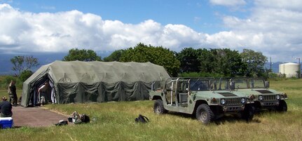 SOTO CANO AIR BASE, Honduras – The Joint Task Force-Bravo Mobile Surgical Team’s field operating room, completely set up after being delivered by an Army CH-47 Chinook helicopter, can accommodate up to five patients for 72 hours before resupply.  This was the first time this particular capability had been tested in JTF-Bravo’s 25-year history.  (U.S. Air Force photo by Capt. Michael Ceranowski) 