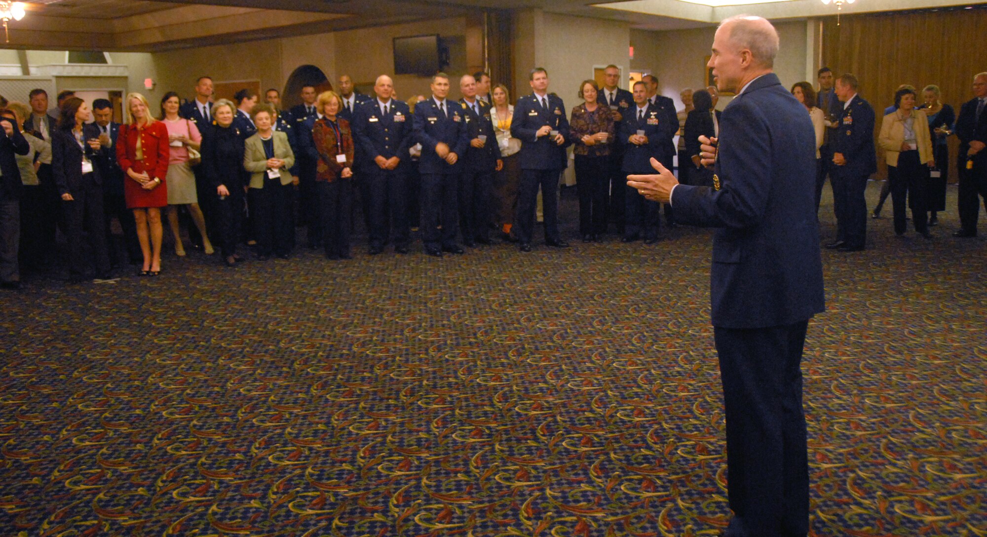 Brig. Gen. Richard Devereaux, commander of the 82nd Training Wing, addresses commanders and guests Nov. 1 at the Commander's Reception in the Sheppard Club. The gathering was an opportunity for civic leaders from communities surrounding Sheppard to get to know Sheppard's newest commanders. (U.S. Air Force photo/Mike Litteken)