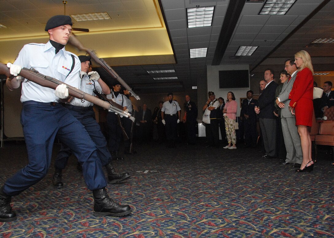 Sheppard's Special Activities Team Precision Rifle Drill Team performs for commanders and guests at the Sheppard Club Nov. 1 during a Commander's Reception. Brig. Gen. Richard Devereaux, 82nd Training Wing commander, hosted the event to provide an opportunity for new commanders and community leaders could get acquainted. (U.S. Air Force photo/Mike Litteken)