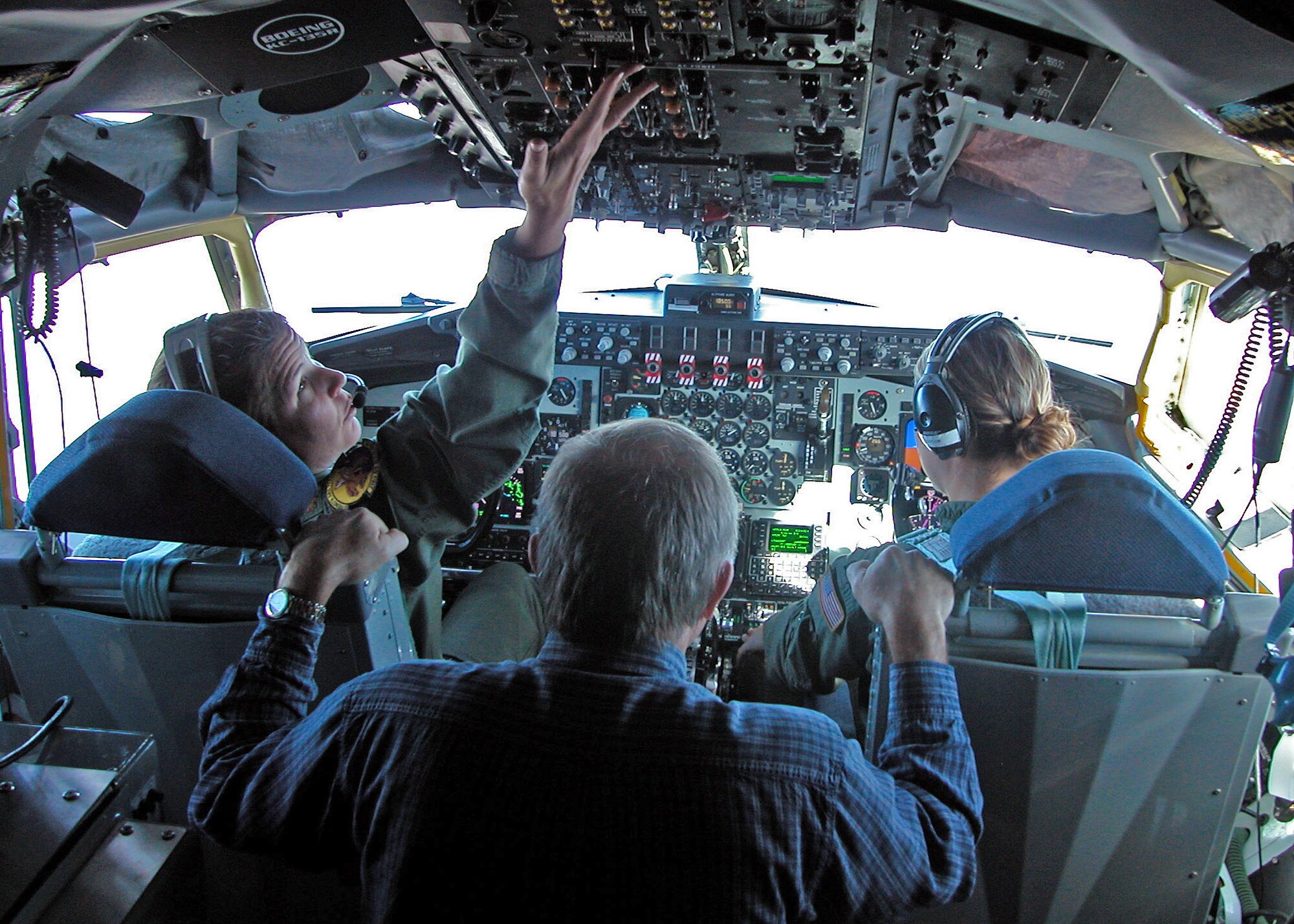 BEALE AIR FORCE BASE, Calif. ? An employer observes Air Force Majors Summer Fields and Jennifer Fogle perform routine flight operations during a refueling mission with A-10 Warthog?s from the 124th Wing from the Idaho Air National Guard. The major?s are Air Force Reserve pilots assigned to the 314th Air Refueling Squadron, 940th Air Refueling Wing. The bosses? flight showcased the professionalism of the 940th ARW and showed appreciation for the support employers give Reservists to perform their military duties. (U.S. Air Force Photo/ Staff Sgt. Luke Johnson)           