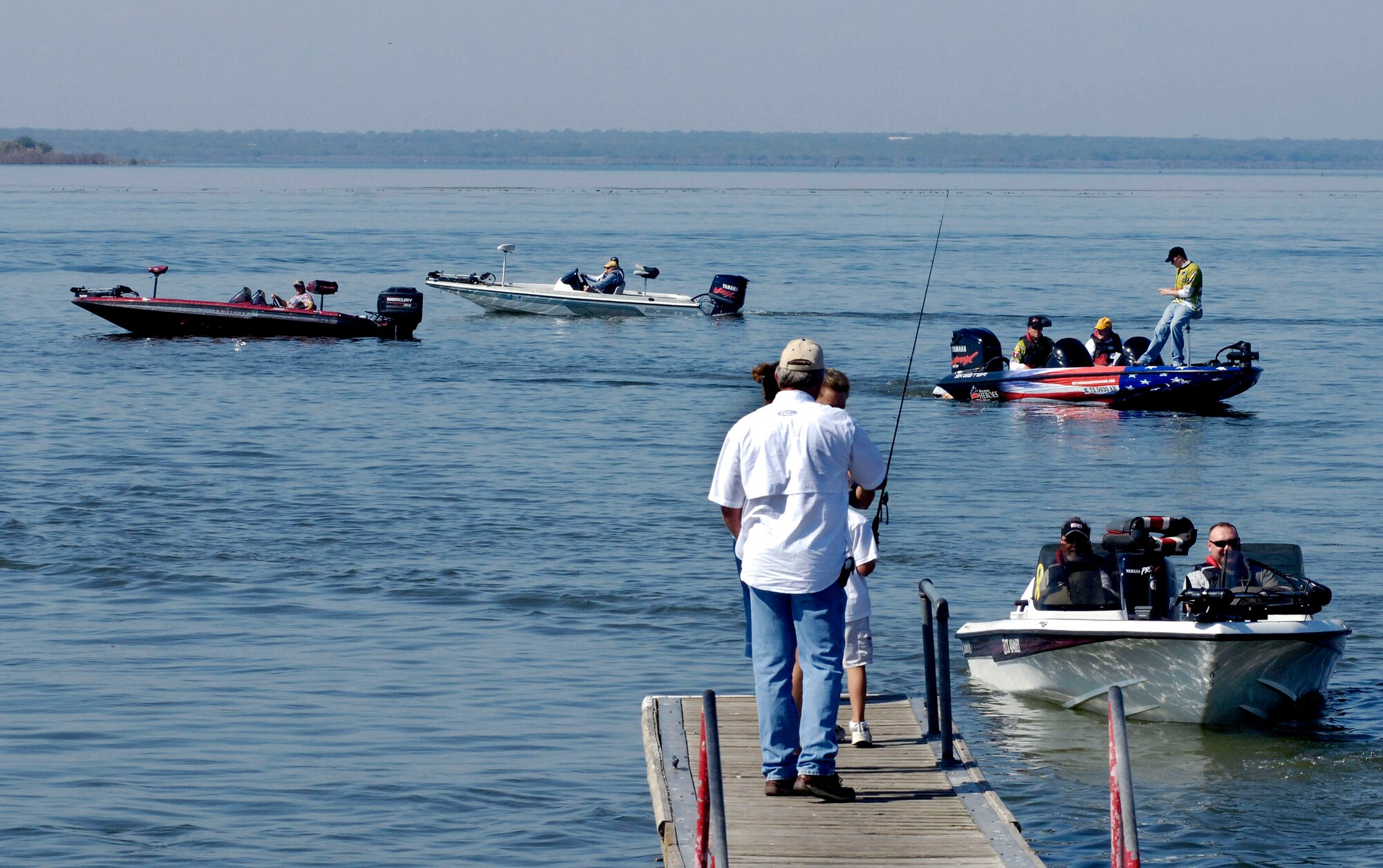 More than 40 boaters volunteered their time, boats and expertise to allow for fishing by injured servicemembers Nov. 3, at Choke Canyon Reservoir, Texas, during the fourth annual Fishing For Freedom event. (U.S. Air Force photo/Michael Tolzmann) 
