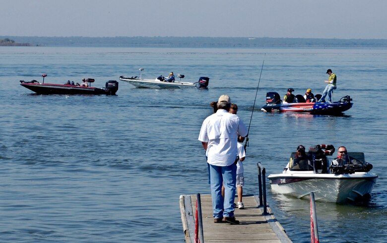 More than 40 boaters volunteered their time, boats and expertise to allow for fishing by injured servicemembers Nov. 3, at Choke Canyon Reservoir, Texas, during the fourth annual Fishing For Freedom event. (U.S. Air Force photo/Michael Tolzmann) 