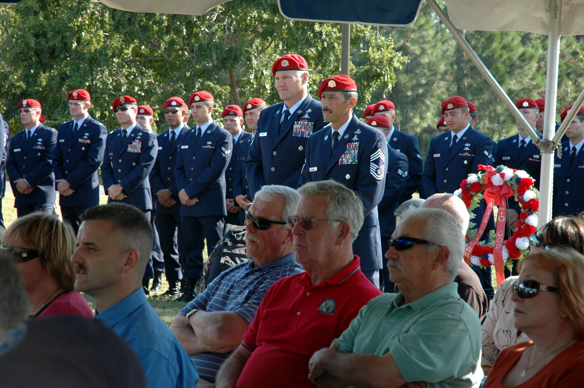 HURLBURT FIELD, Fla. -- More than 100 people gathered here Nov. 3 to honor fallen combat controllers and special tactics officers during the Annual Combat Control Association reunion.  Family members of fallen controllers layed a wreath in dedication to all fallen heroes. (U.S. Air Force photo by Dawn Hart)