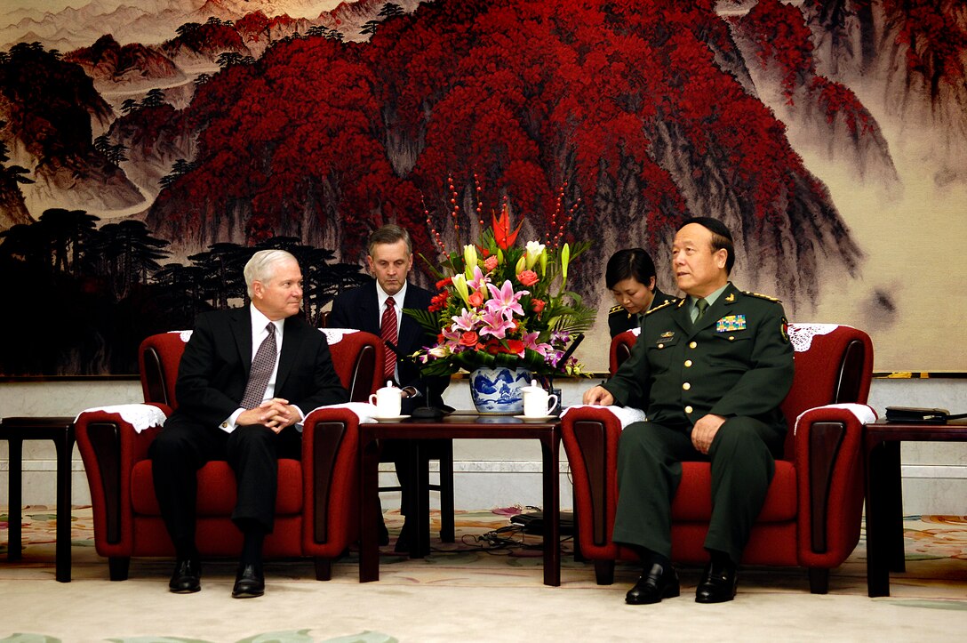 U.S. Defense Secretary Robert M. Gates, right, meets with Chinese Senior Vice Chairman of the Central Military Commission Gen. Guo Boxiong, in Beijing, China, Nov. 5, 2007.