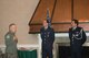 Brig. Gen. Joseph Reheiser, Air Force Security Assistance Center commander, offers remarks during the ceremony marking the change of leadership in the Brazilian Air Force liaison office, while Lt. Col. Gilberto Siqueira, outgoing chief, and Col. Paulo João Cury, Chief of the Brazilian Aeronautical Commission, look on.  (Air Force photo)