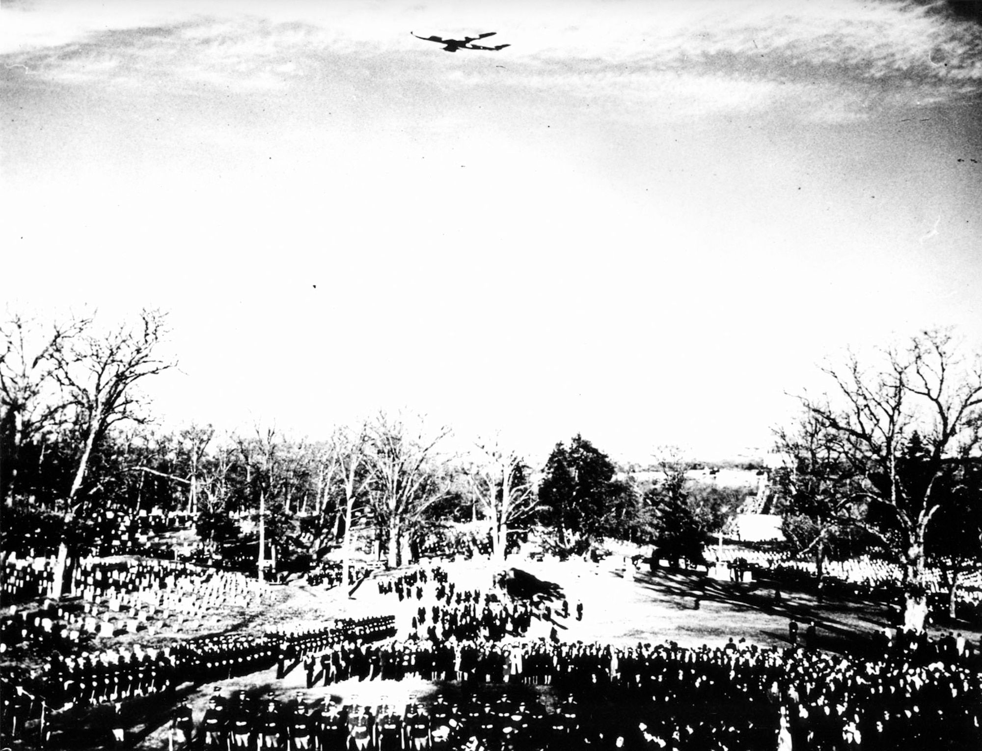 Boeing VC-137C SAM 26000 (Air Force One) flies over President John F. Kennedy's funeral in 1963. (U.S. Air Force photo)