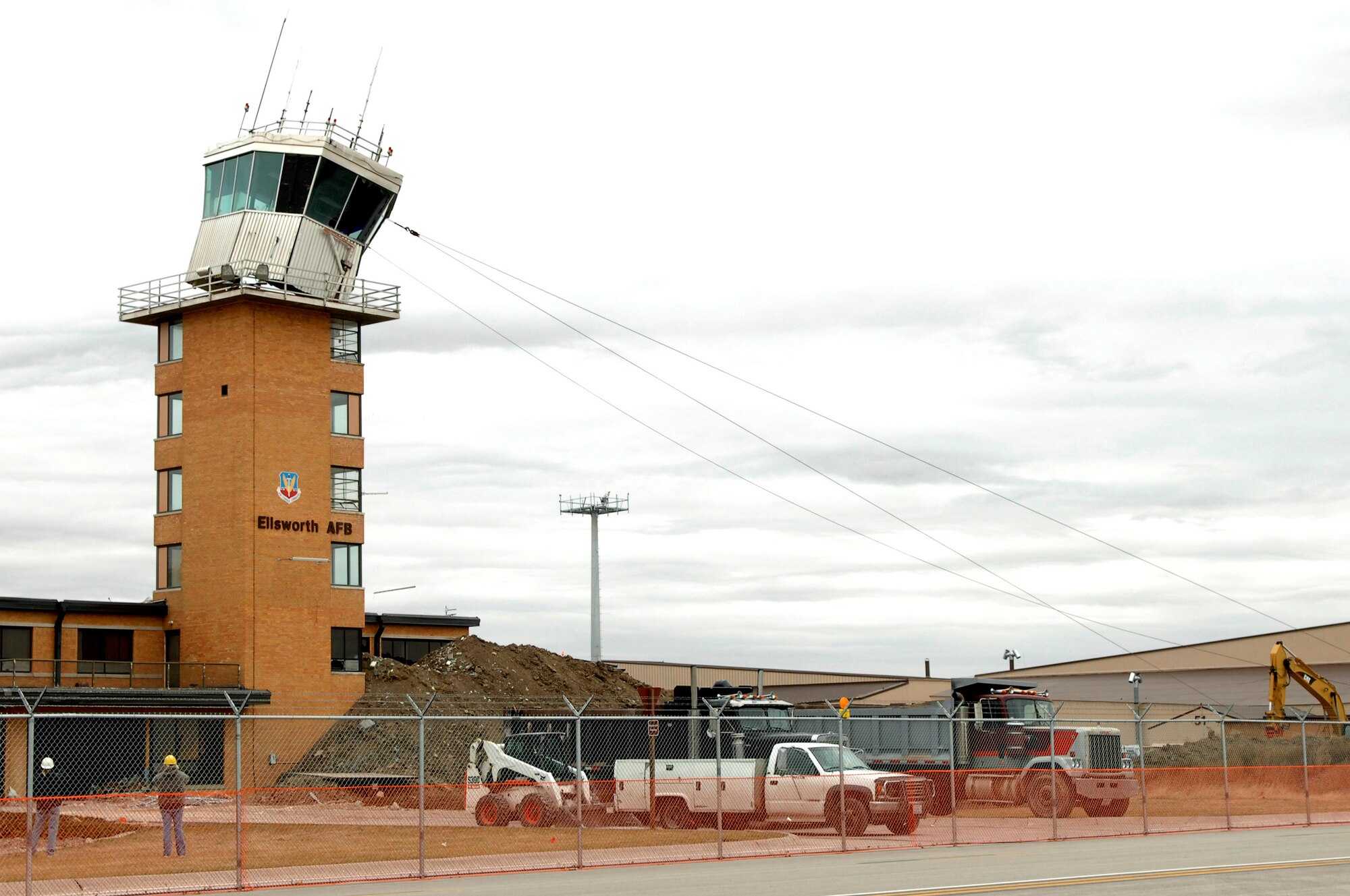 The top of the old Base Operations building at Ellsworth Air Force Base, S.D., is removed during demolitions, Oct. 26, 2007.  This facility was replaced by an 8.8 million dollar U.S. Army Corps of Engineers construction project.  (U.S. Air Force photo by SSgt Michael B. Keller)