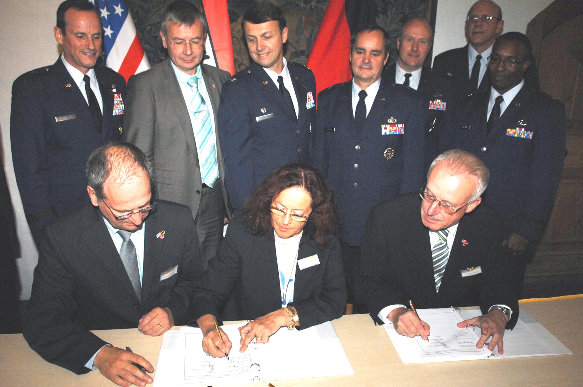 Ramstein Air Base leadership meets with Technische Werke Kaiserslautern officials to sign a water distribution contract. (Photo by Airman 1st Class Amber Bressler)