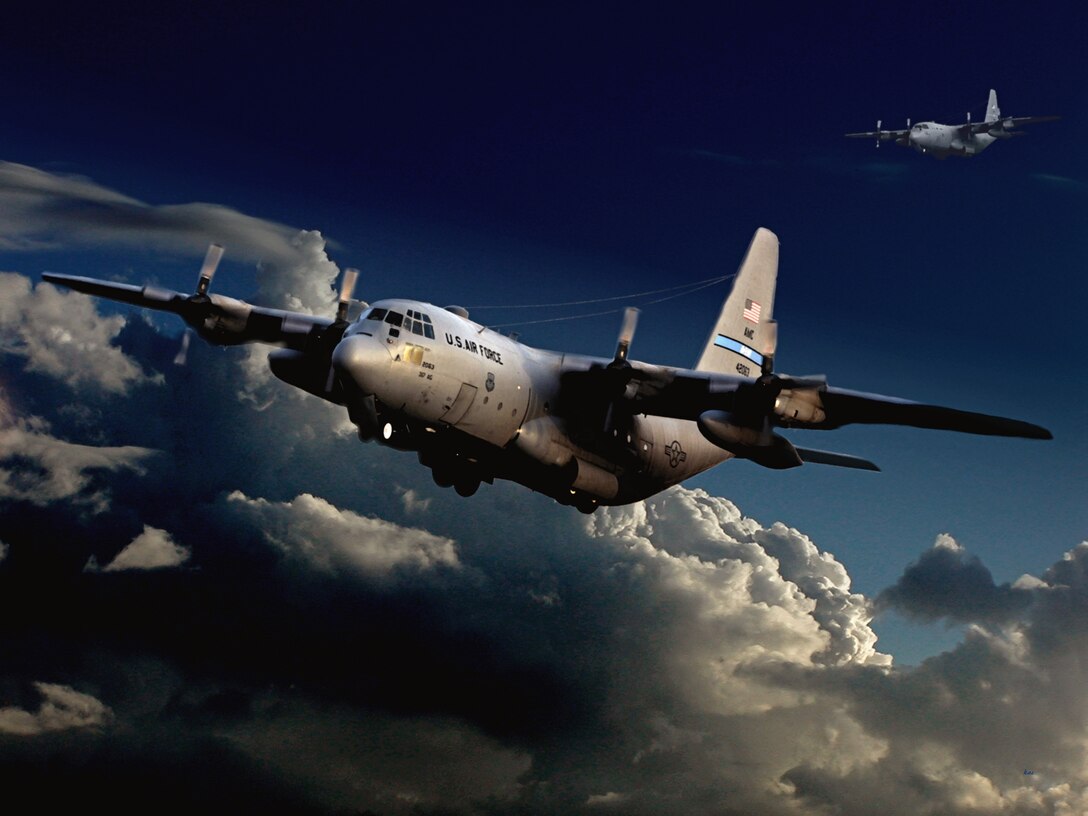 C-130 "Moonlight."  Created by Ken Chandler. This image is 10x7.5 @ 300 ppi. Printable (PDF) files for this image, up to 18x24 inches @ 300 ppi, are available by contacting afgraphics@dma.mil.  This image is copyrighted and is the property of Ken Chandler and is available only to members of the armed forces and military organizations.