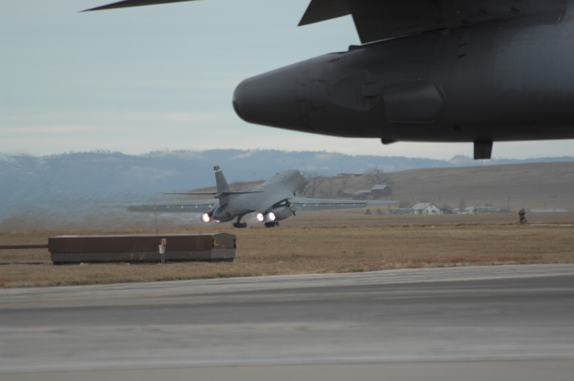 Twenty B-1 Bombers from Dyess Air Force Base, T.X., 07 November 2007, line up on the flight line of Ellsworth Air Force Base S.D. in preparation of departure back to Dyess.  Dyess Jets first arrived at Ellsworth 17 September 2007, while their flight line was under construction. (U.S. Air Force photo by Airman First Class Anthony Sanchelli)