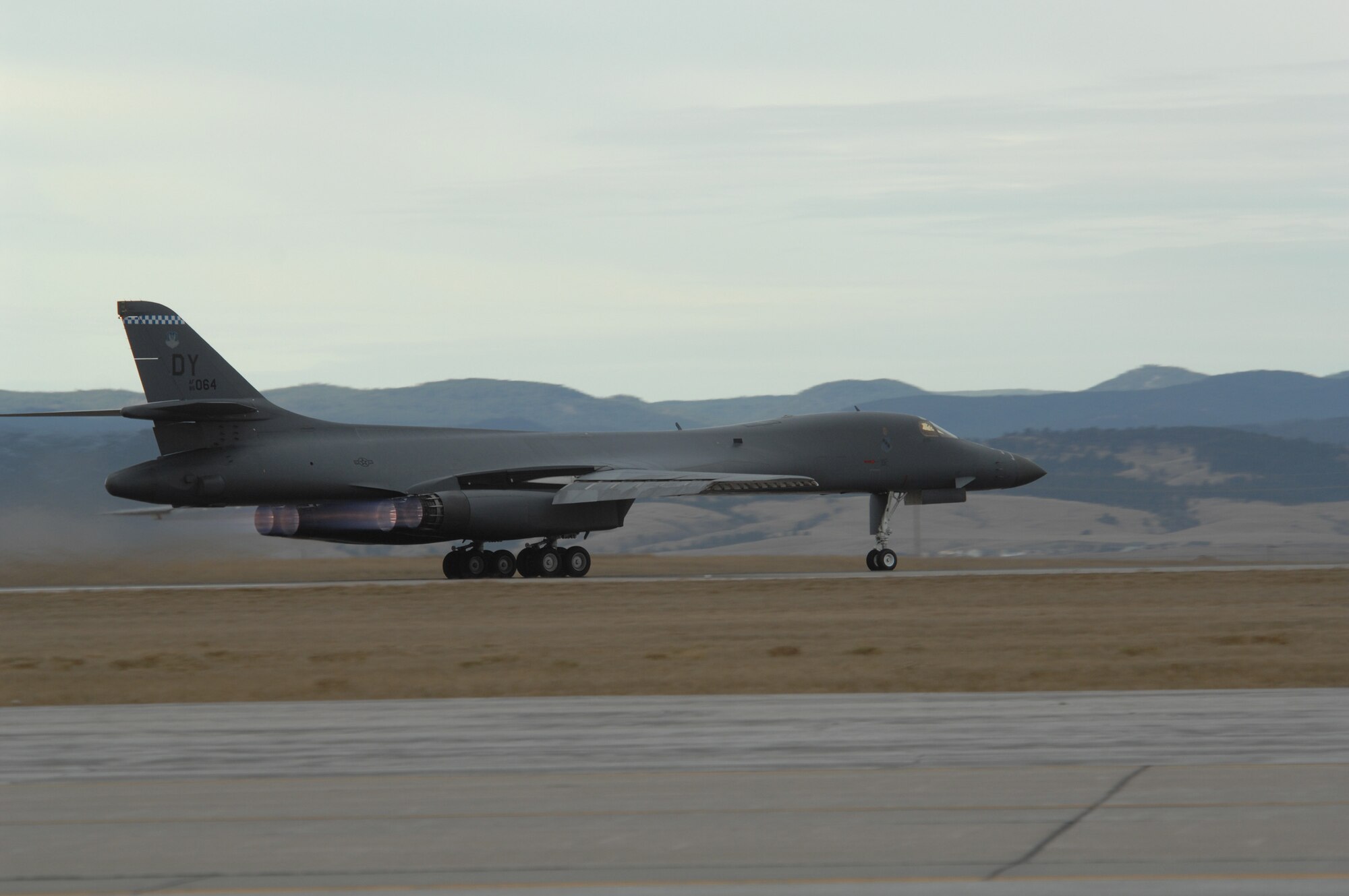 Twenty B-1 Bombers from Dyess Air Force Base, T.X., 07 November 2007, line up on the flight line of Ellsworth Air Force Base S.D. in preparation of departure back to Dyess.  Dyess Jets first arrived at Ellsworth 17 September 2007, while their flight line was under construction. (U.S. Air Force photo by Airman First Class Anthony Sanchelli)